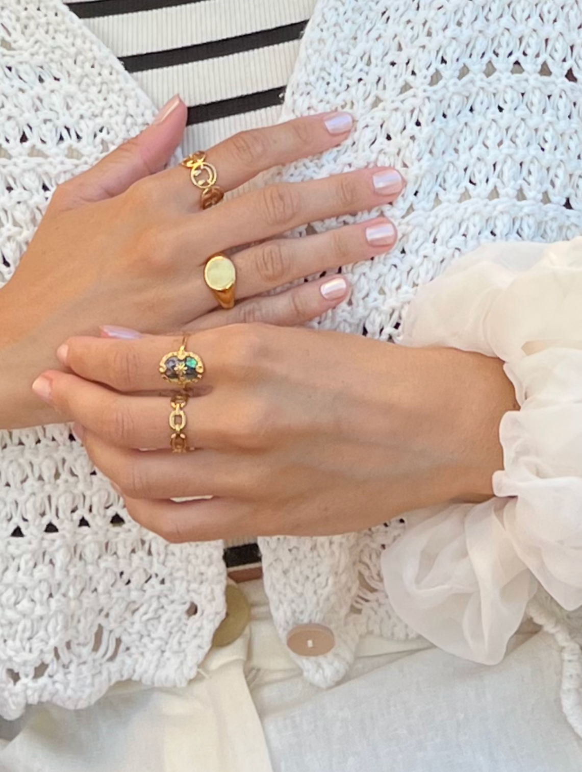 Anillos Morisca, Escala, Blanes y El Golfet de acero inoxidable y baño de oro 