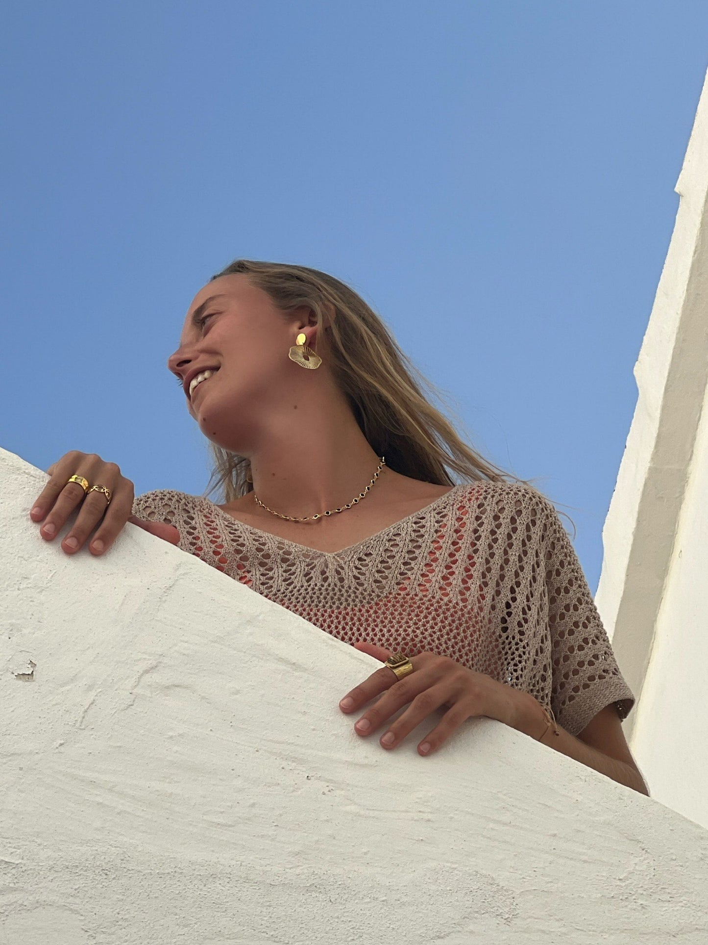 Pendientes Medas, collar Les Formigues, y anillos Tossa, El Golfet y Pedrosa de acero inoxidable 