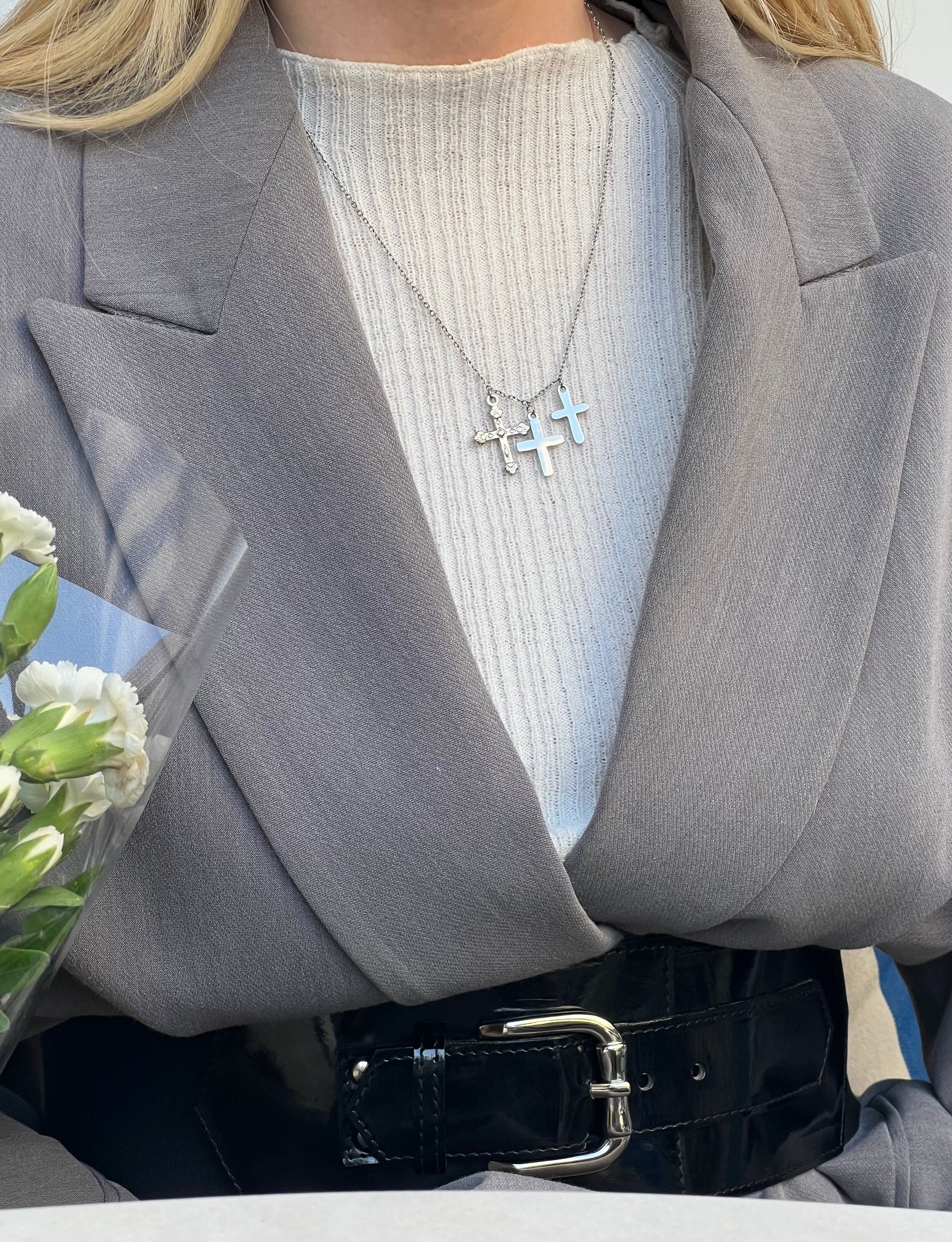 Collar de acero inoxidable plateado unisex